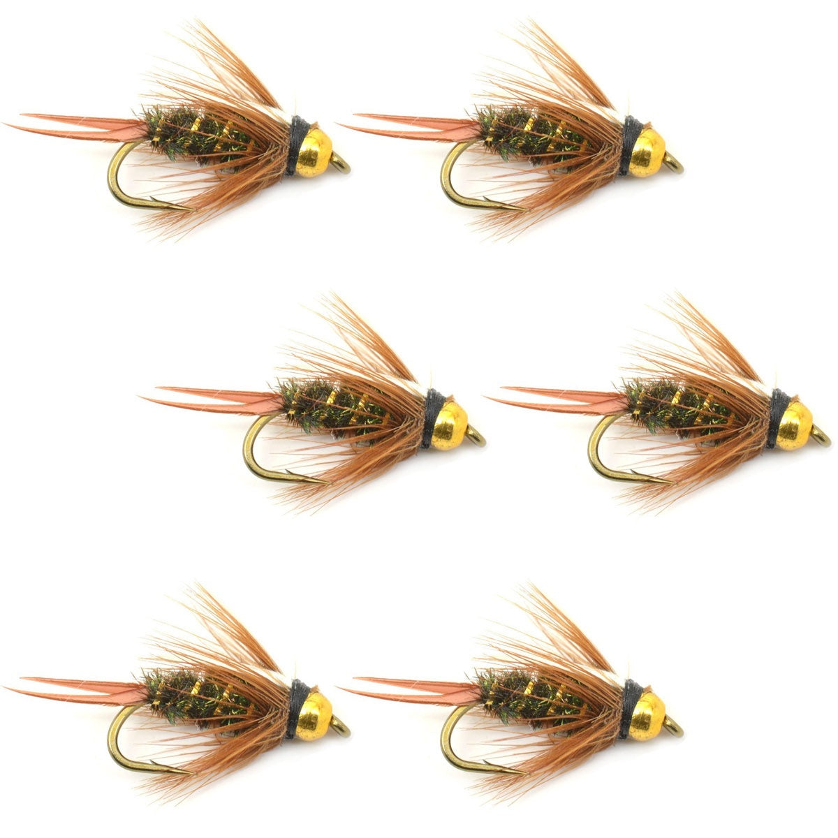 Moscas de pesca con mosca - Ninfa Príncipe con cabeza de cuentas - Juego de 6 moscas para trucha húmeda
