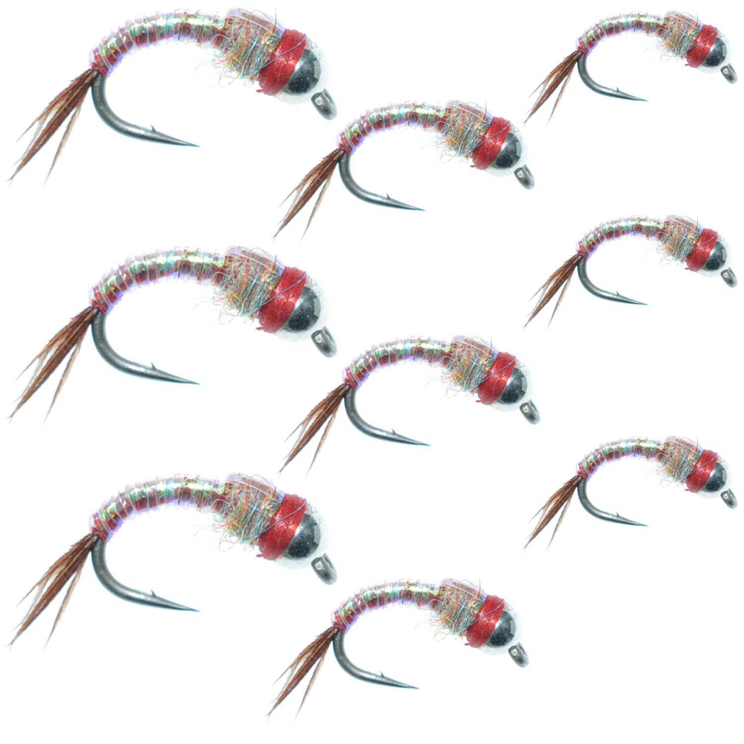 Bead Head Rainbow Warrior Midge Assortment  - Silver Bead Head - 3 Each of 3 Sizes 14, 16, 18