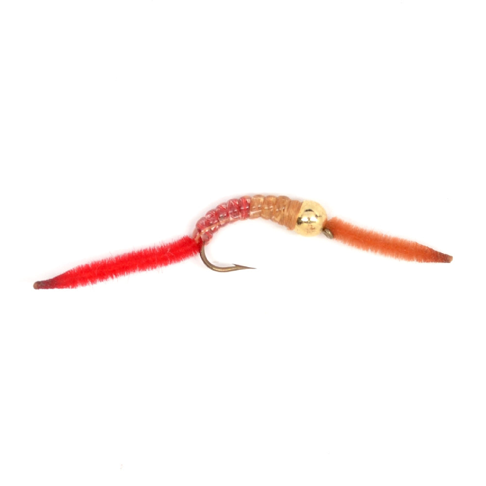 San Juan Bead Head Power Worm Half Brown Half Red V-Rib - Hook Size 10