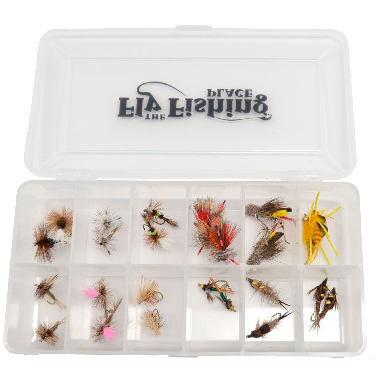Trout Fly Assortment - Essential Western Dry and Nymph Fly Fishing Flies Collection - 2 Dozen Trout Flies with Fly Box