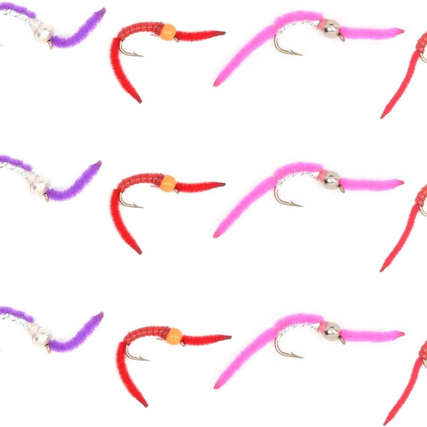 San Juan Worm Hot Pink Power Bead Trout Fly Fishing Fly 6 Flies Size 10
